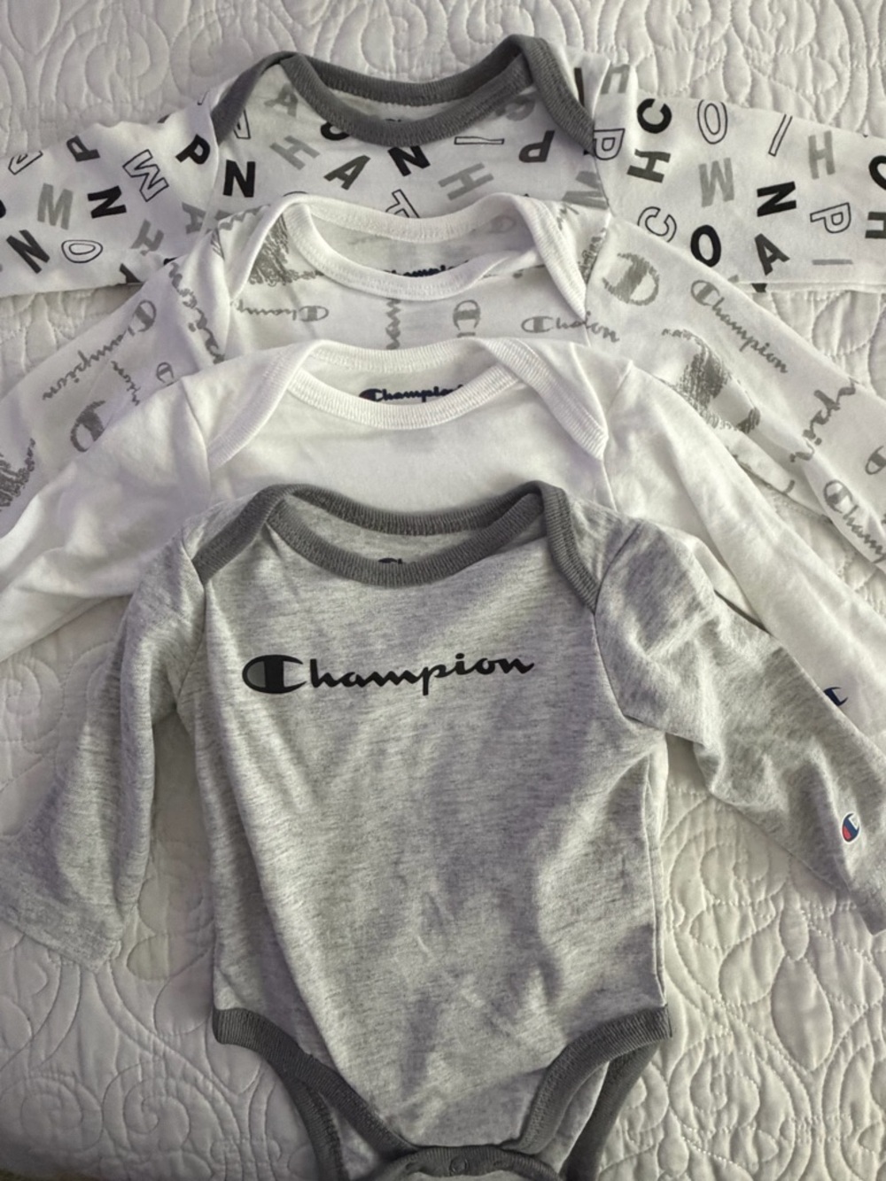 Champion Baby Long Sleeve Onesie Bundle - Gray & White